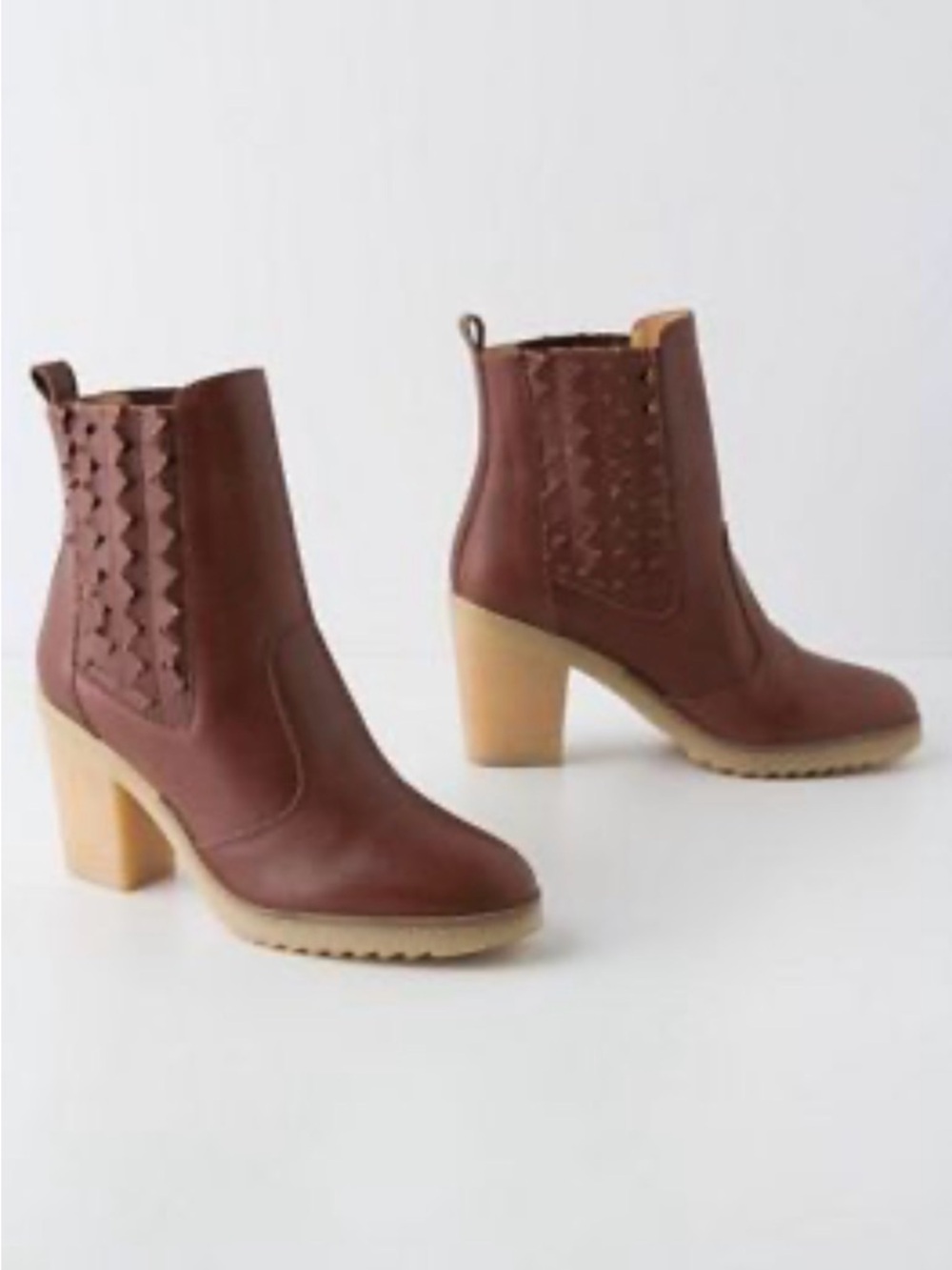 Jasper & Jeera Boho Leather Ankle Boots Chunky Heel Anthropologie. EU 38 = US 8